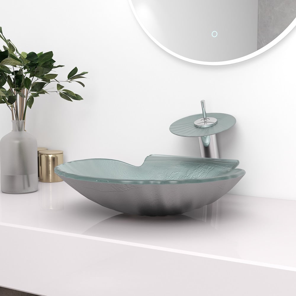 Vessel Transparent Shell Shaped Crystal Glass Bowl Bathroom Wash Sink with Faucet