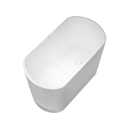 40" Japanese Modern Deep Oval Freestanding Stone Resin Soaking Bathtub White