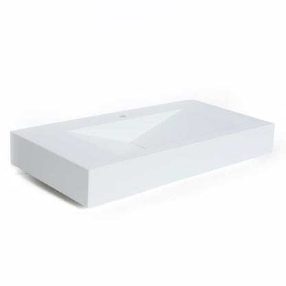 Matte White Wall-Mount Floating Sink Solid Surface Stone Resin Bathroom V-Shaped Sink