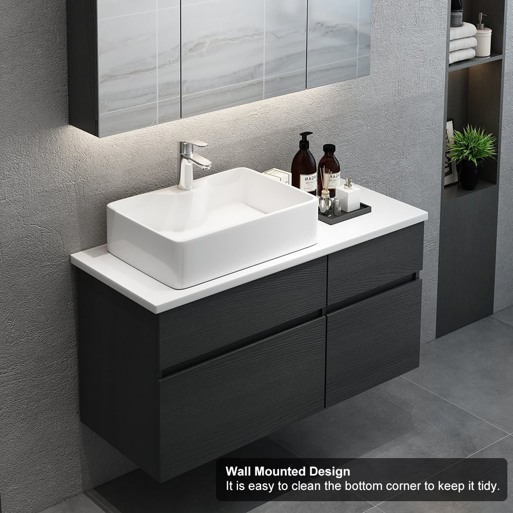 Modern 31" Floating Single Bathroom Vanity with Stone Resin Top, Ceramic Basin