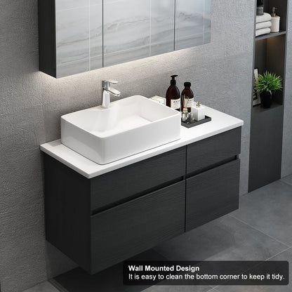 Modern 31" Floating Single Bathroom Vanity with Stone Resin Top, Ceramic Basin