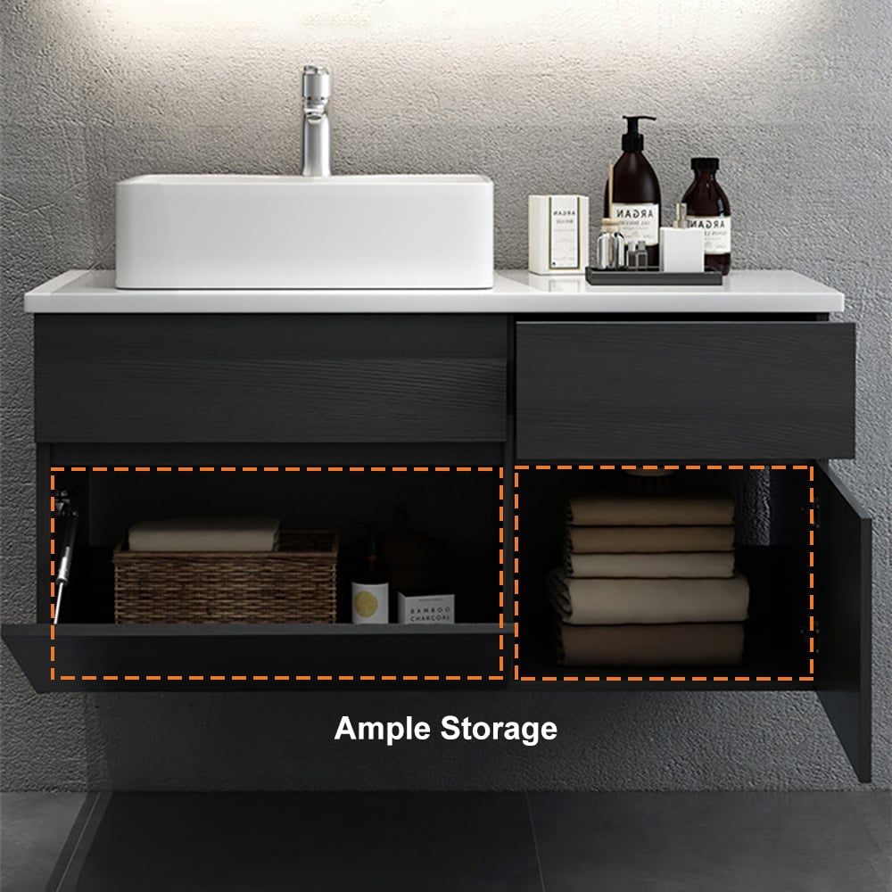 Modern 31" Floating Single Bathroom Vanity with Stone Resin Top, Ceramic Basin