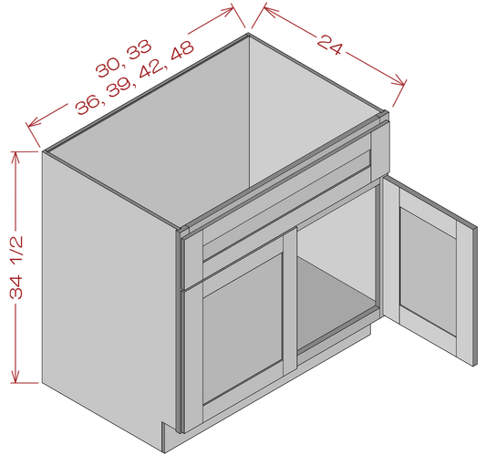Sink Bases Double Door Double False Drawer Front - Shaker White