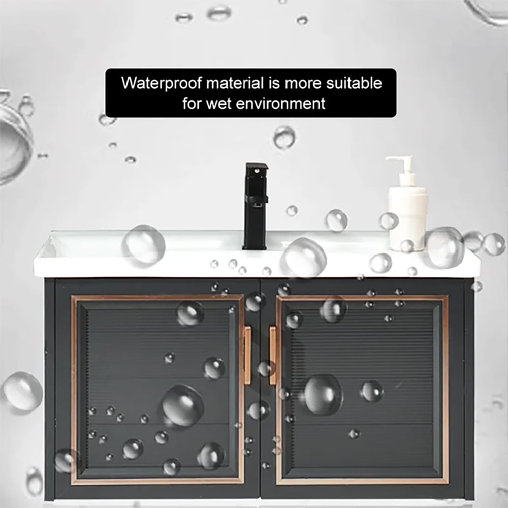 Bathroom Vanity Set 35.8" Floating Ceramic Bathroom Vanity Black with Sink