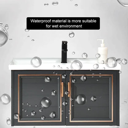 Bathroom Vanity Set 35.8" Floating Ceramic Bathroom Vanity Black with Sink
