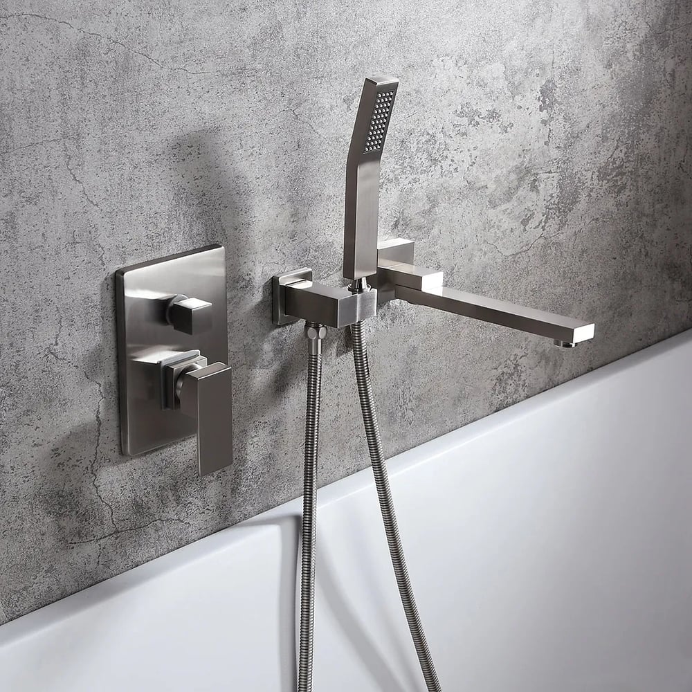 Ultramodern Brushed Nickel Wall Mounted Swirling Tub Filler Faucet with Hand Shower