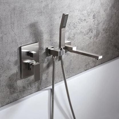 Ultramodern Brushed Nickel Wall Mounted Swirling Tub Filler Faucet with Hand Shower