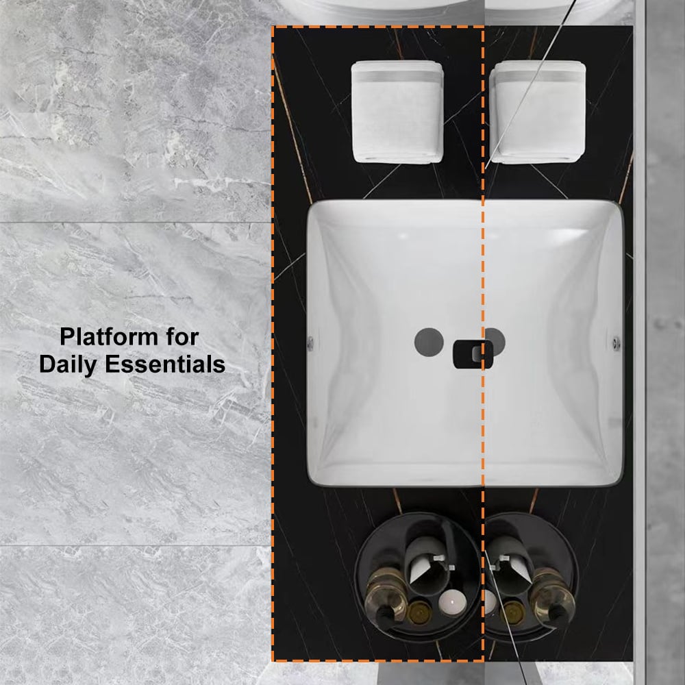35" Floating Bathroom Vanity Faux Marble with Single Ceramic Sink Black