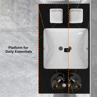 35" Floating Bathroom Vanity Faux Marble with Single Ceramic Sink Black
