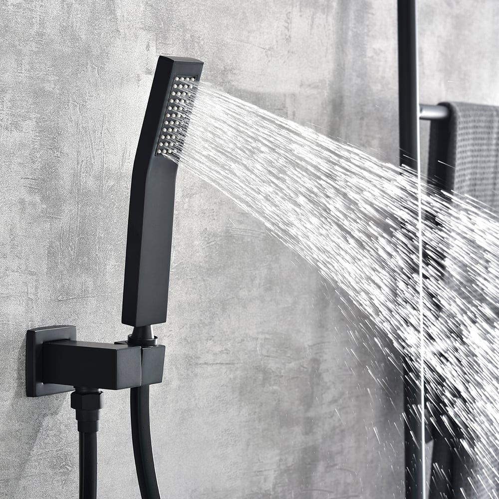 Modern Waterfall Wall Mounted Single Handle Bathtub Faucet With Handshower in Black