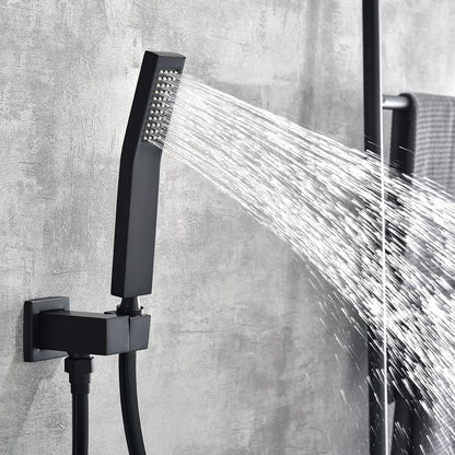 Modern Waterfall Wall Mounted Single Handle Bathtub Faucet With Handshower in Black