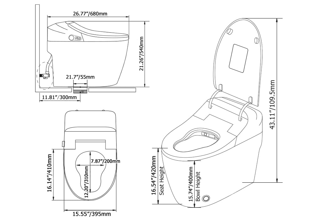 Hynova AX2 Automatic Smart Bidet Toilet with Auto Open/Close Lid Rose Gold 1.28 GPF
