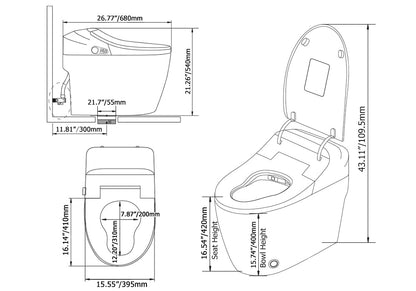 Hynova AX2 Automatic Smart Bidet Toilet with Auto Open/Close Lid Black 1.28 GPF