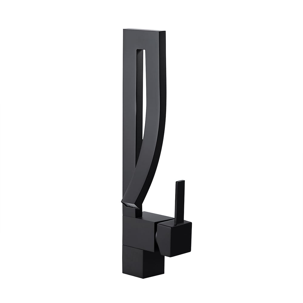 Modern Design Single Handle 1-Hole Black Bathroom Sink Faucet with Waterfall Spout Brass
