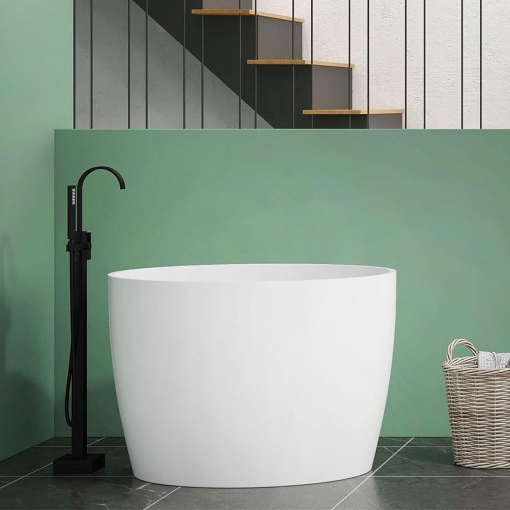 39.37" Modern Deep Oval Freestanding Stone Resin Soaking Bathtub White