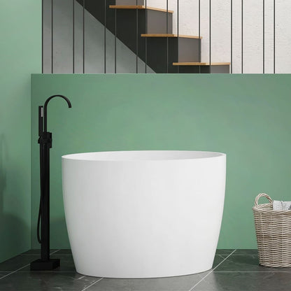39.37" Modern Deep Oval Freestanding Stone Resin Soaking Bathtub White
