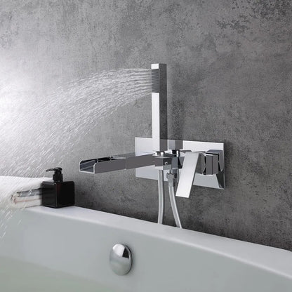 Mill Modern Waterfall Wall-Mount Tub Filler Faucet & Handshower Chrome Solid Brass