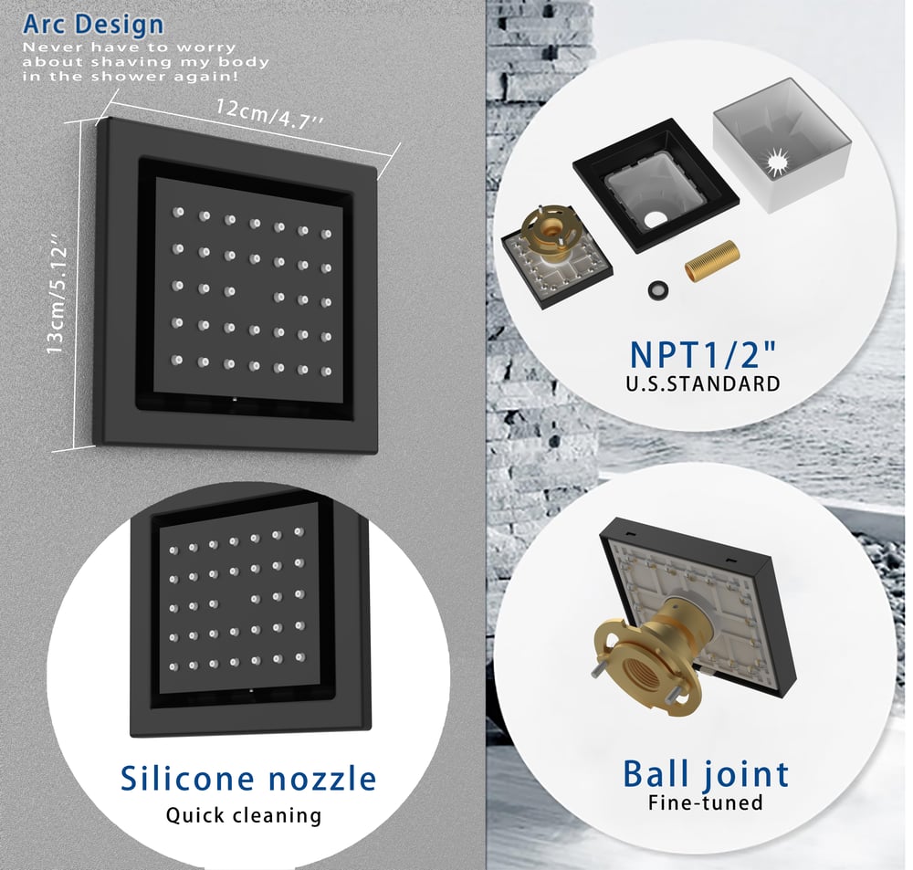 35" Wall-Mounted Intelligent Bluetooth Shower System with Multi-nozzle