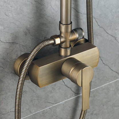 Antique Brass Exposed Wall Mount Shower System with 8" Rain Shower Head and Hand Shower