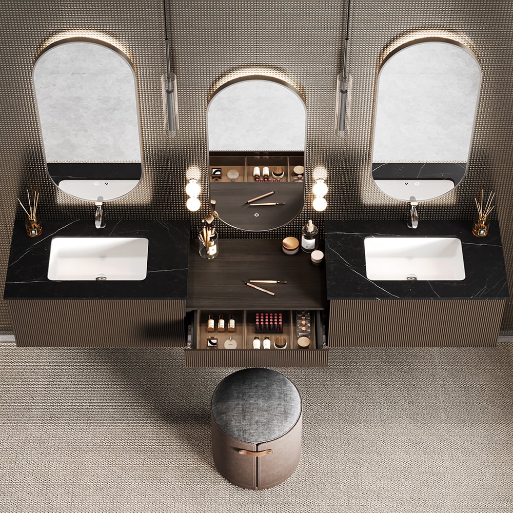 Bathroom Vanity Set 85" Modern Floating Bathroom Vanity Walnut with Double Sinks