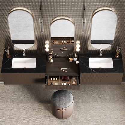Bathroom Vanity Set 85" Modern Floating Bathroom Vanity Walnut with Double Sinks