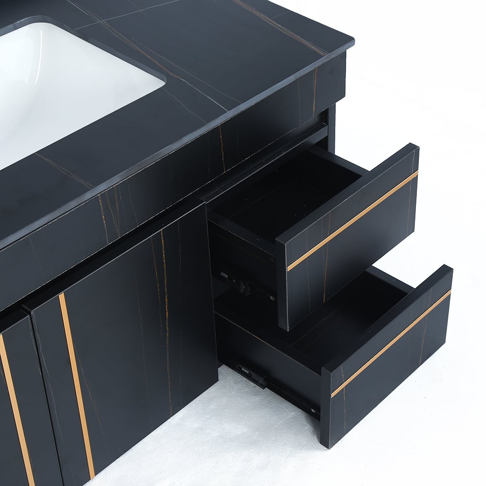 35" Floating Bathroom Vanity Faux Marble with Single Ceramic Sink Black