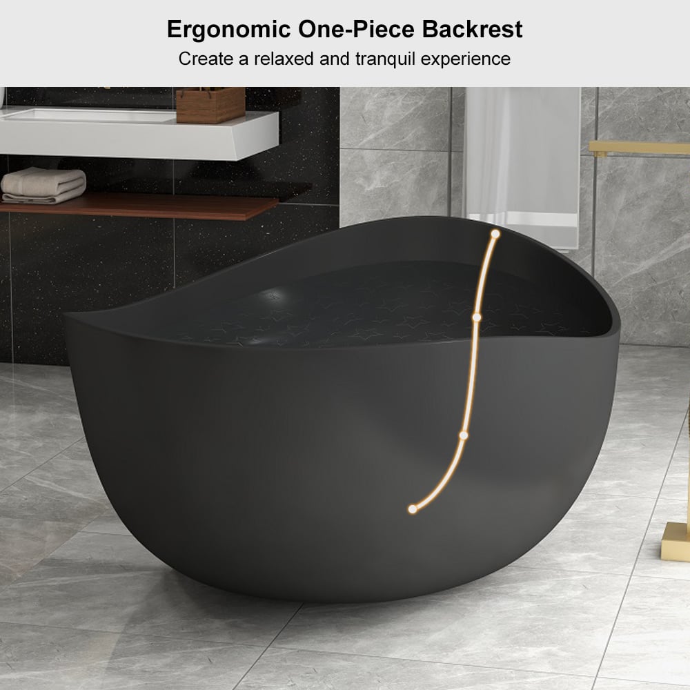 70" Modern Oval Freestanding Stone Resin Soaking Bathtub Black