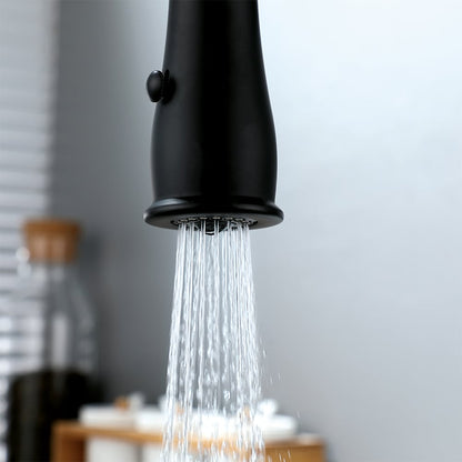 High Arc Dual-Mode Pull-Down Kitchen Faucet Solid Brass with Porcelain Handle