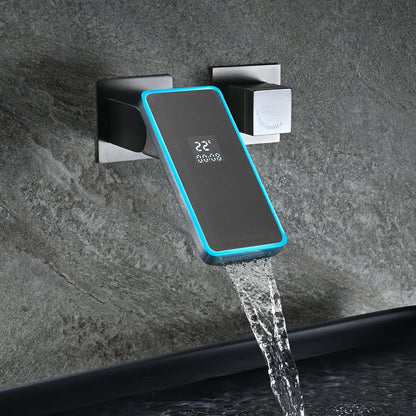 Led Digital Temperature Display Bathroom Rotating Faucet in Dark Gray