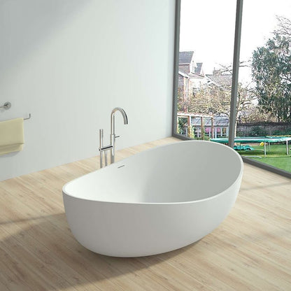 70" Modern Oval Freestanding Stone Resin Soaking Bathtub White 113.59-Gallon Capacity