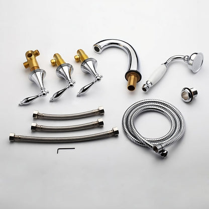 Deck Mounted Roman Bathtub Faucet with Handshower Solid Brass in Chrome