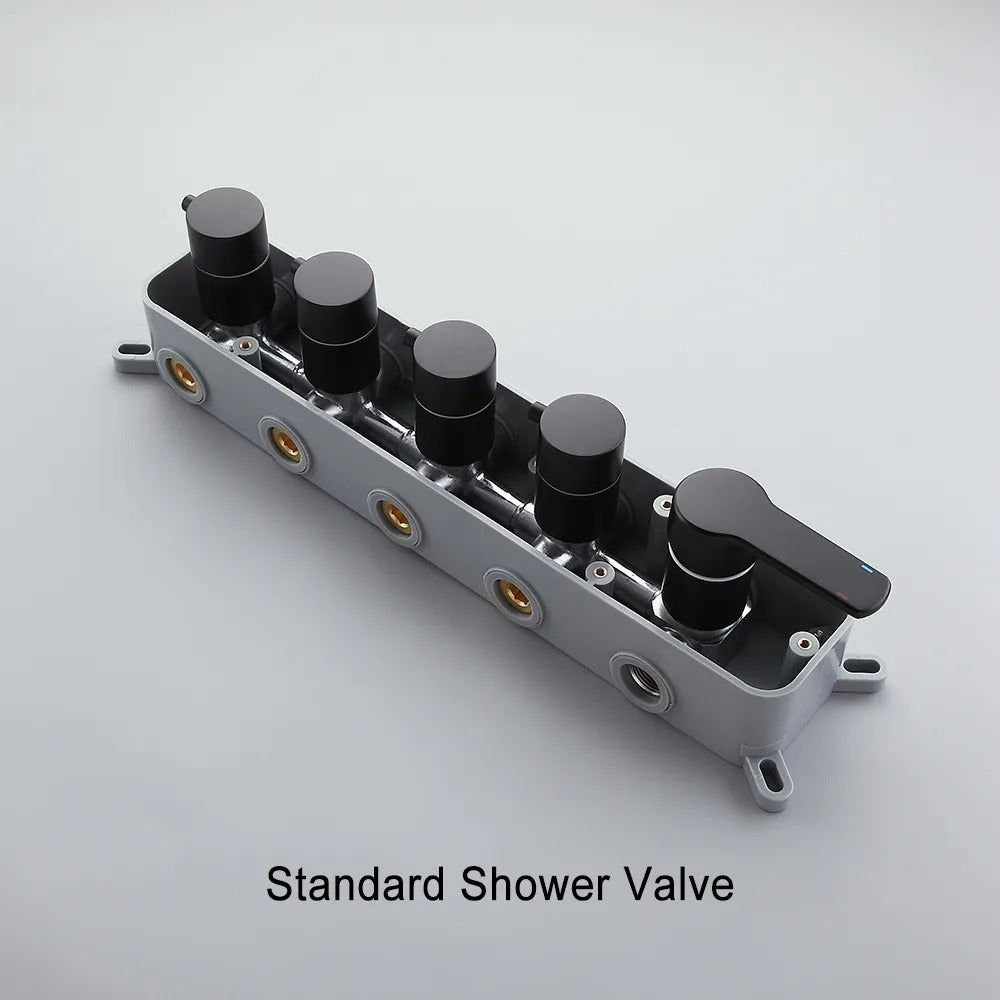 Wall Mounted Waterfall Rain Shower System with 3 Body Sprays in Matte Black Solid Brass