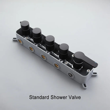 Wall Mounted Waterfall Rain Shower System with 3 Body Sprays in Matte Black Solid Brass