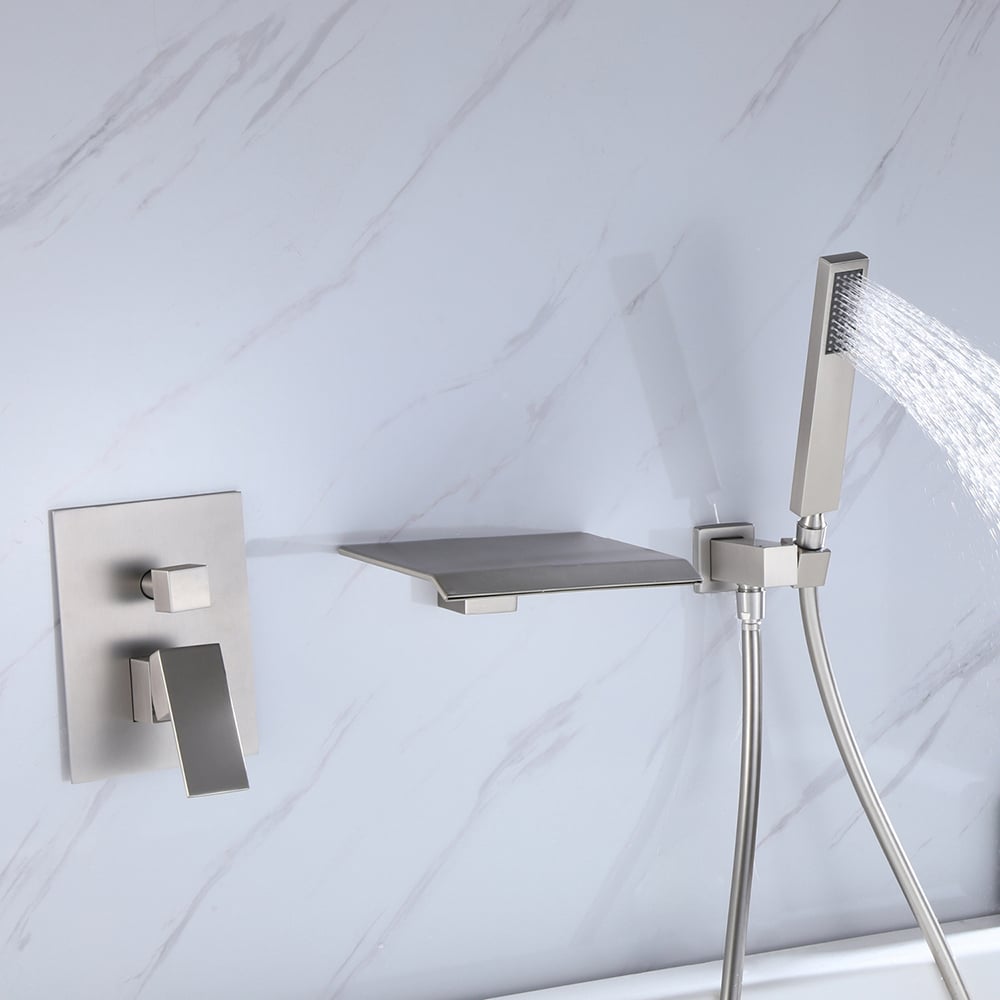 Solid Brass Single Handle Wall Mount Tub Faucet in Brushed Nickel