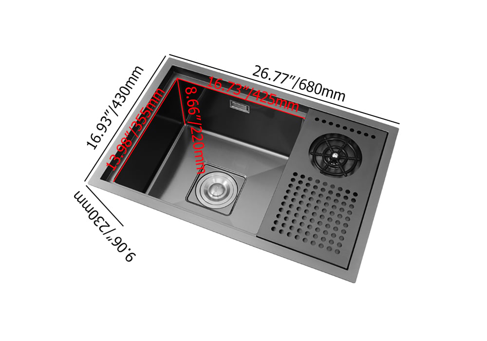 Drop-in Kitchen Sink With High-pressure Cup Rinser Glass Washer Stainless Steel in Black