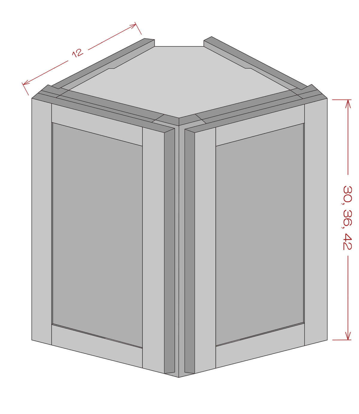 Angle End Wall Cabinets - Shaker White