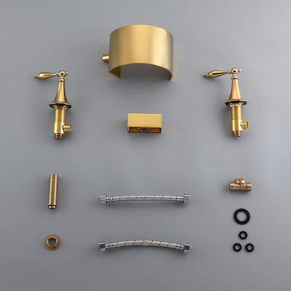 Mooni Waterfall Widespread Lever Handle Bathroom Sink Faucet in Glistening Gold