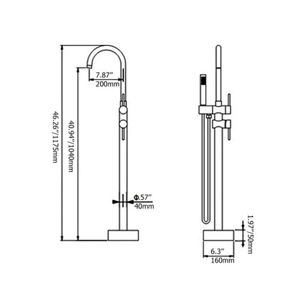 Brewst Contemporary Matte Black Gooseneck Freestanding Tub Filler Faucet