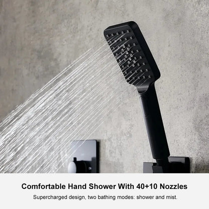 Wall Mounted Waterfall Rain Shower System with 3 Body Sprays in Matte Black Solid Brass
