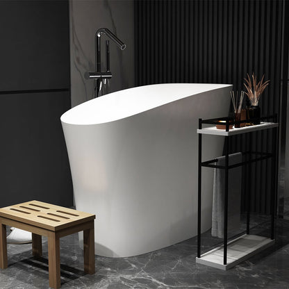 47" Japanese Modern Irregular Freestanding Stone Resin Soaking Bathtub White
