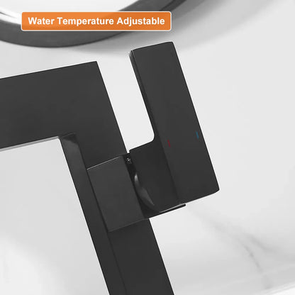 Matte Black Ultra-Thin Single Handle Waterfall Bathroom Sink Faucet Solid Brass 1-Hole