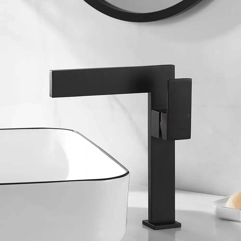 Matte Black Ultra-Thin Single Handle Waterfall Bathroom Sink Faucet Solid Brass 1-Hole