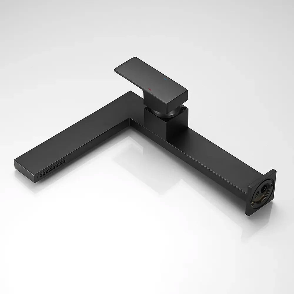 Matte Black Ultra-Thin Single Handle Waterfall Bathroom Sink Faucet Solid Brass 1-Hole