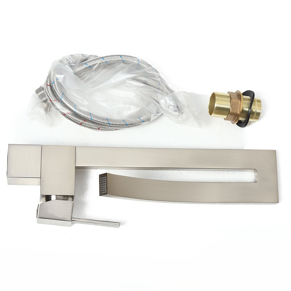 Modern Single Handle 1-Hole Brushed Nickel Bathroom Sink Faucet Waterfall Spout Brass