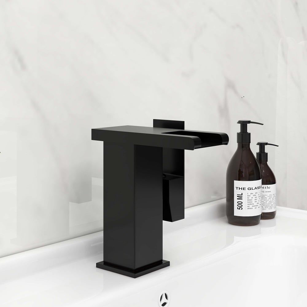 Jess Modern LED Waterfall Single Handle Brass Faucet Single Hole for Bathroom Sinks Black