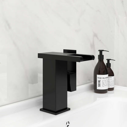 Jess Modern LED Waterfall Single Handle Brass Faucet Single Hole for Bathroom Sinks Black