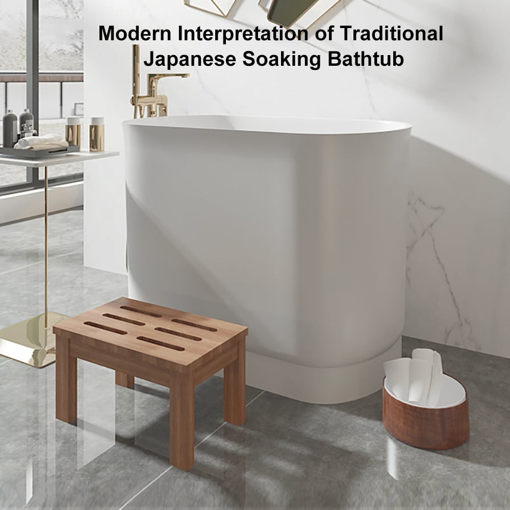 40" Japanese Modern Deep Oval Freestanding Stone Resin Soaking Bathtub White