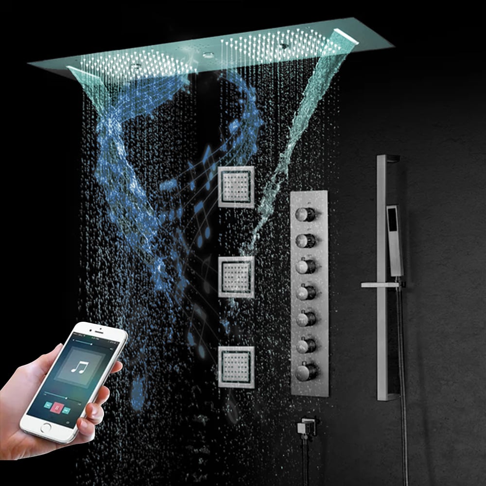 6 Functions Modern Thermostatic Massage Shower System Remote Controlled LED in Chrome