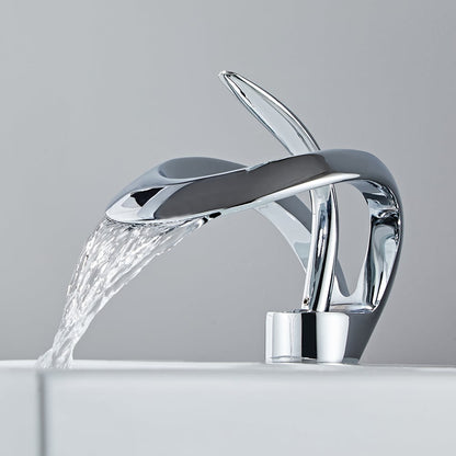 Waterfall Bathroom Sink Faucet in Chrome Single Handle Solid Brass