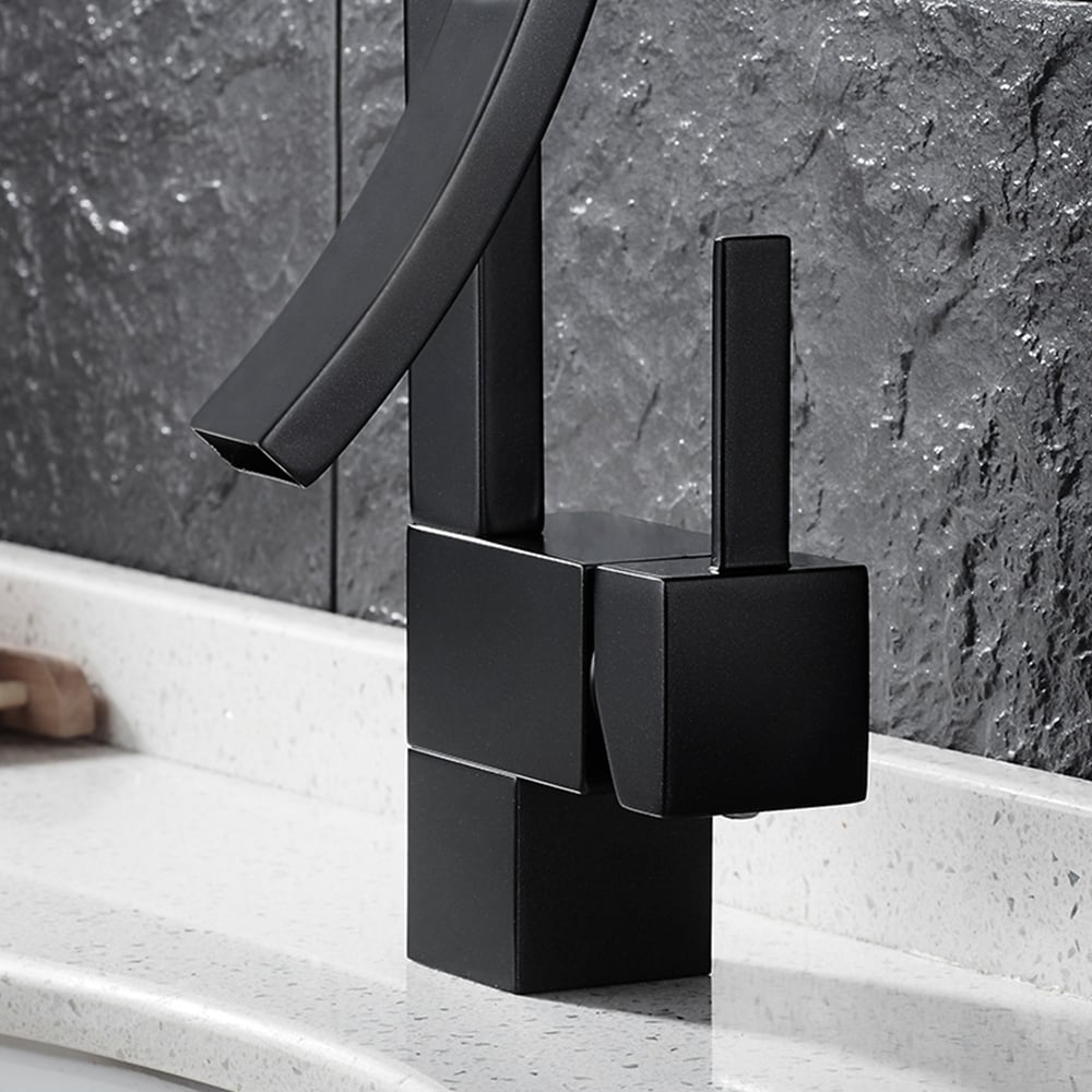 Modern Design Single Handle 1-Hole Black Bathroom Sink Faucet with Waterfall Spout Brass